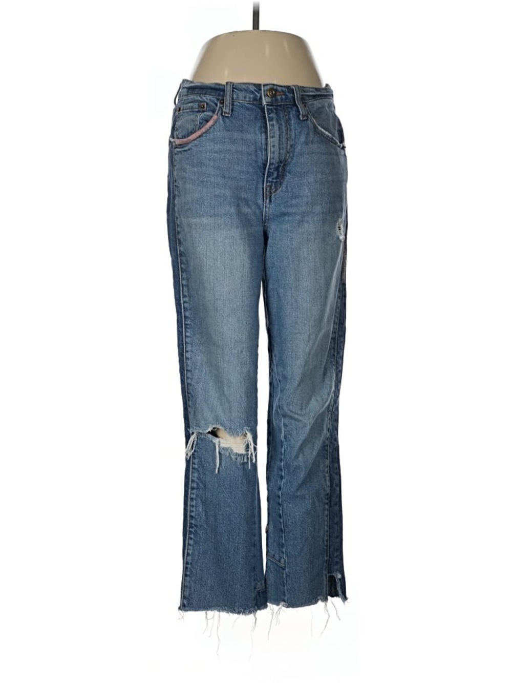 Ella Moss Distressed Blue Flare Jeans with Contrast Trim
